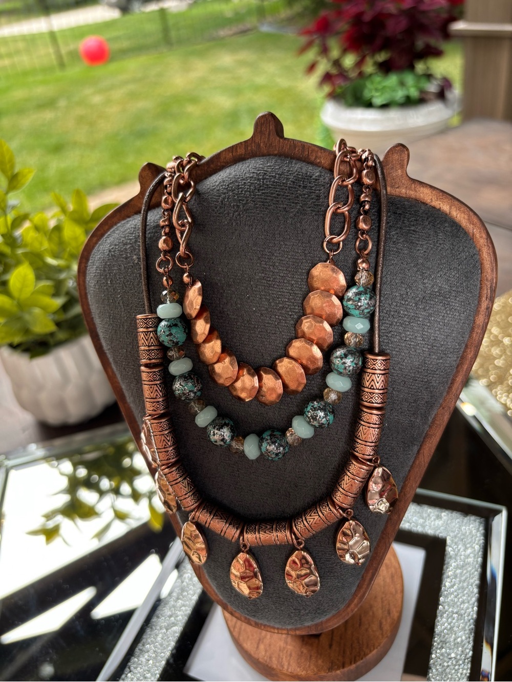 Premier Designs Prestley multistrand necklace copper discs and turquoise beads - Picture 7 of 8